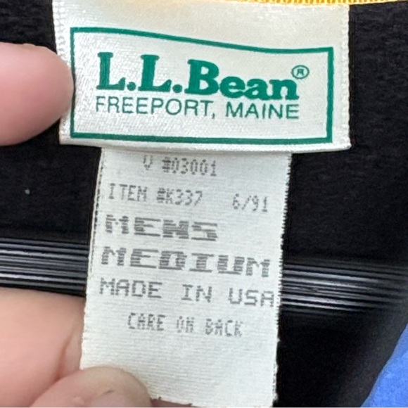 VINTAGE 90S LL BEAN BLACK BLUE FLEECE SNAP T MENS MEDIUM - Picture 4 of 5